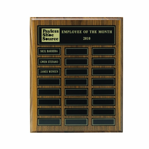 12 X 15 INCH  WALNUT VENEER MULTIPLE PLATE PLAQUE WITH 24 MAGNETIC PLATES