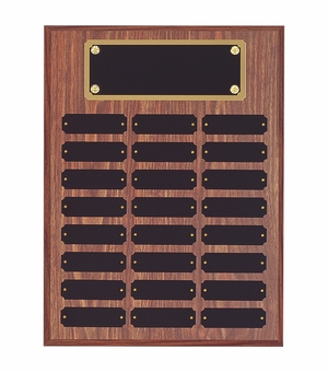 12 x 16 INCH WALNUT FINISH PERPETUAL PLAQUE WITH BLACK AND GOLD HEADER PLATE-24 NAME PLATES