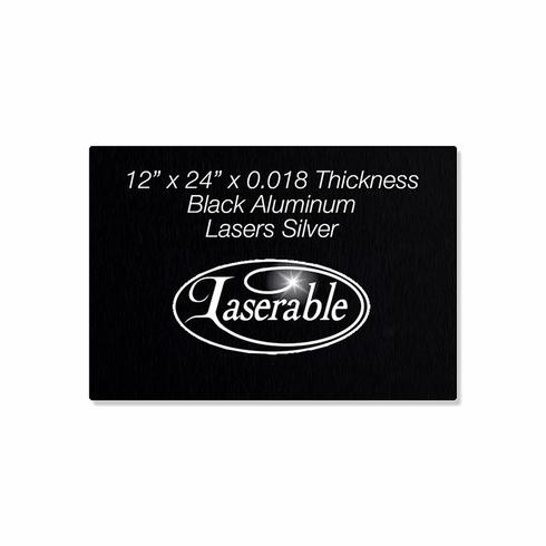 12 x 24 INCH BLACK ALUMINUM SHEET - ENGRAVES SILVER, 0.018
