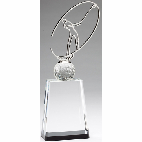 12" x 5" MODERN METAL GOLFER ON CRYSTAL BASE TROPHY