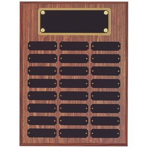 12 x 16 INCH WALNUT FINISH PERPETUAL PLAQUE WITH BLACK AND GOLD HEADER PLATE-24 NAME PLATES