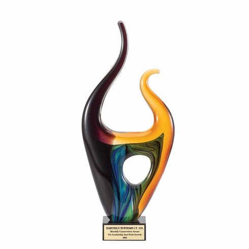 13-1/2 INCH HAND BLOWN ART GLASS SCULPTURE SWIRL PATTERN AWARD