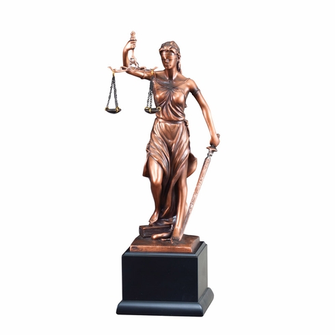 13-1/2" LADY OF JUSTICE ELECTROPLATED ANTIQUE BRONZE FINISH ON BLACK BASE