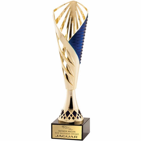 13-1/4 INCH BLUE AND GOLD MODERN STYLE EUROPEAN TROPHY CUP