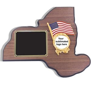 13-1/4 X 11 INCH NEW YORK STATE WALNUT VENEER PLAQUE WITH 2 INCH CUSTOM INSERT