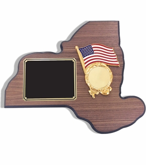 13-1/4 X 11 INCH NEW YORK STATE WALNUT VENEER PLAQUE WITH INTERCHANGEABLE MEDALLION INSERT