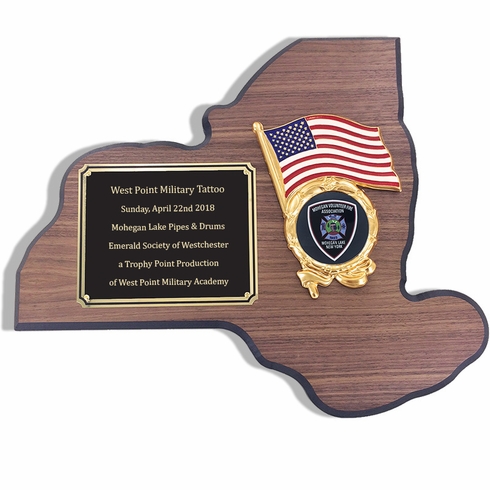 13-1/4 X 11 INCH NEW YORK STATE WALNUT VENEER PLAQUE WITH INTERCHANGEABLE MEDALLION INSERT