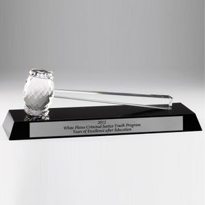 13-3/4" X 4-1/4" OPTICAL CRYSTAL GAVEL AND BASE AWARD BLACK FACET CUT REFLECTIVE SILVER BASE