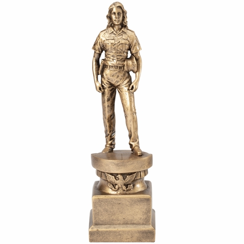 13 INCH ANTIQUE GOLD FEMALE POLICE OFFICER RESIN TROPHY