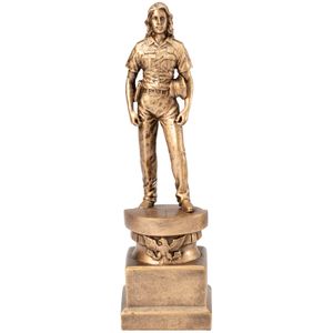 13 INCH ANTIQUE GOLD FEMALE POLICE OFFICER RESIN TROPHY