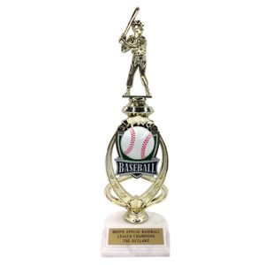 13 INCH BASEBALL TROPHY RISER WITH FIGURE ON MARBLE BASE