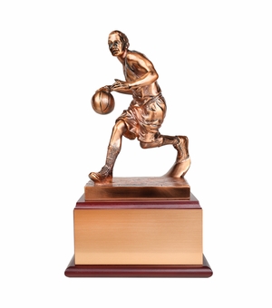 13 INCH BASKETBALL TROPHY ELECTROPLATED IN ANTIQUE BRONZE