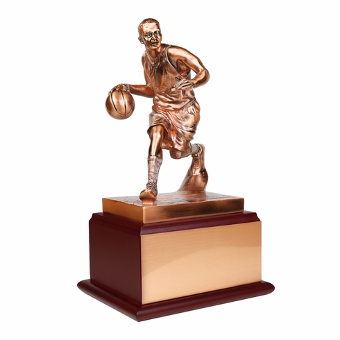 13 INCH BASKETBALL TROPHY ELECTROPLATED IN ANTIQUE BRONZE