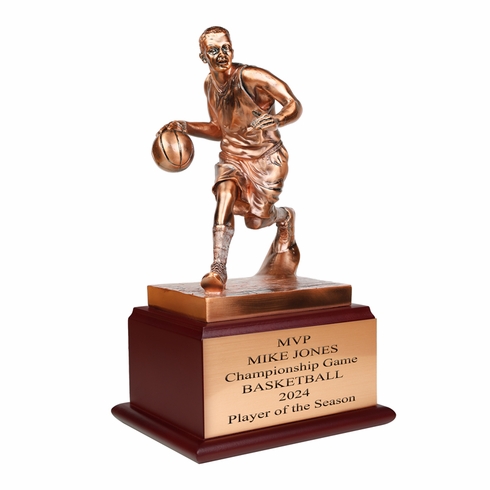 13 INCH BASKETBALL TROPHY ELECTROPLATED IN ANTIQUE BRONZE