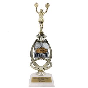 13 INCH CHEERLEADING TROPHY RISER WITH FIGURE ON MARBLE BASE
