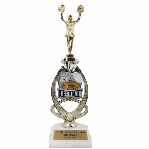 13 INCH CHEERLEADING TROPHY RISER WITH FIGURE ON MARBLE BASE