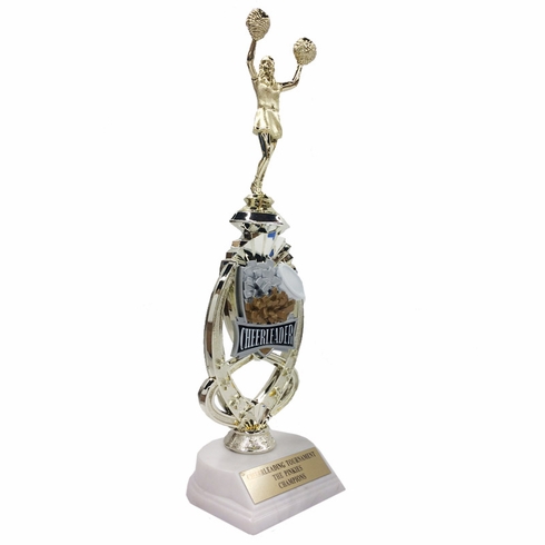 13 INCH CHEERLEADING TROPHY RISER WITH FIGURE ON MARBLE BASE