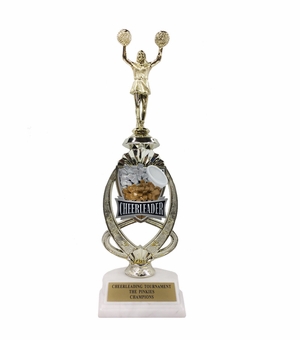 13 INCH CHEERLEADING TROPHY RISER WITH FIGURE ON MARBLE BASE