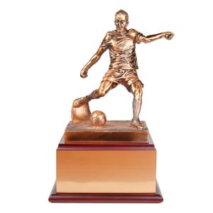 13 INCH ELECTROPLATED ANTIQUE BRONZE MALE FIGURE SOCCER TROPHY