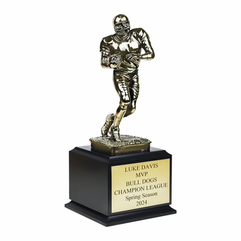 13 INCH ELECTROPLATED BRASS FOOTBALL FIGURE TROPHY