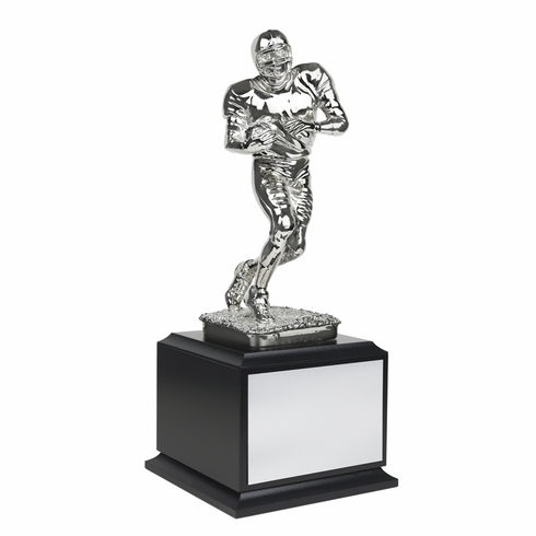 13 INCH ELECTROPLATED BRIGHT SILVER FOOTBALL FIGURE TROPHY