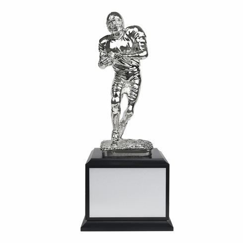13 INCH ELECTROPLATED BRIGHT SILVER FOOTBALL FIGURE TROPHY