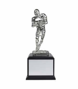 13 INCH ELECTROPLATED BRIGHT SILVER FOOTBALL FIGURE TROPHY