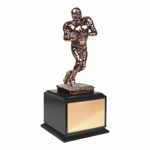 13 INCH ELECTROPLATED BRONZE FOOTBALL FIGURE TROPHY