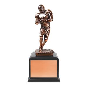 13 INCH ELECTROPLATED BRONZE FOOTBALL FIGURE TROPHY