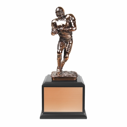 13 INCH ELECTROPLATED BRONZE FOOTBALL FIGURE TROPHY