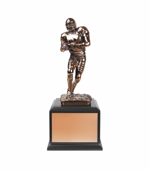 13 INCH ELECTROPLATED BRONZE FOOTBALL FIGURE TROPHY
