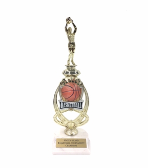 13 INCH FEMALE BASKETBALL TROPHY RISER WITH FIGURE ON MARBLE BASE