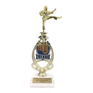 13 INCH FEMALE KARATE TROPHY RISER WITH FIGURE ON MARBLE BASE