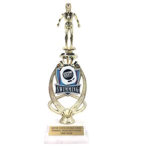 13 INCH FEMALE SWIMMER TROPHY RISER WITH FIGURE ON MARBLE BASE