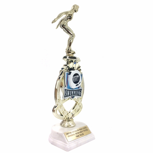 13 INCH FEMALE SWIMMER TROPHY RISER WITH FIGURE ON MARBLE BASE