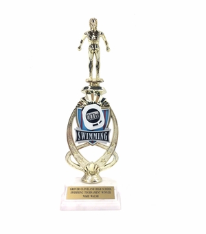 13 INCH FEMALE SWIMMER TROPHY RISER WITH FIGURE ON MARBLE BASE