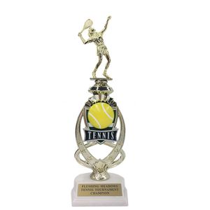 13 INCH FEMALE TENNIS TROPHY RISER WITH FIGURE ON MARBLE BASE
