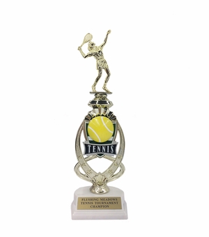 13 INCH FEMALE TENNIS TROPHY RISER WITH FIGURE ON MARBLE BASE