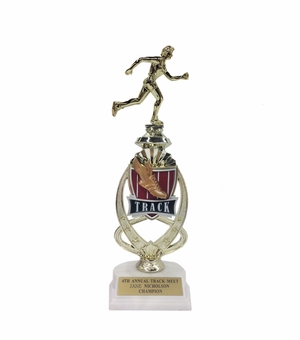 13 INCH FEMALE TRACK TROPHY RISER WITH FIGURE ON MARBLE BASE
