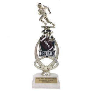 13 INCH FOOTBALL TROPHY RISER WITH FIGURE ON MARBLE BASE