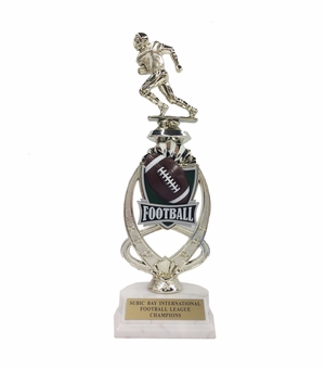 13 INCH FOOTBALL TROPHY RISER WITH FIGURE ON MARBLE BASE