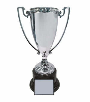 13 INCH HEIGHT DIE CAST SILVER METAL CUP TROPHY ON BLACK BASE