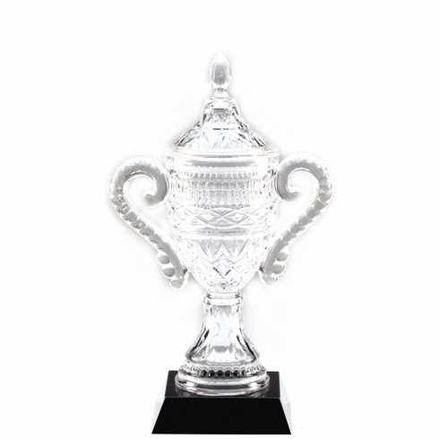 13 INCH LEAD CRYSTAL TROPHY CUP ON BLACK BASE
