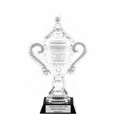 13 INCH LEAD CRYSTAL TROPHY CUP ON BLACK BASE