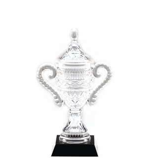 13 INCH LEAD CRYSTAL TROPHY CUP ON BLACK BASE