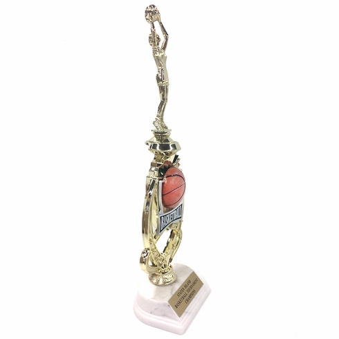13 INCH MALE BASKETBALL TROPHY RISER WITH FIGURE ON MARBLE BASE