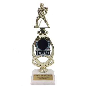 13 INCH MALE HOCKEY TROPHY RISER WITH FIGURE ON MARBLE BASE