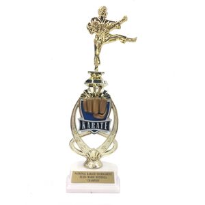 13 INCH MALE KARATE TROPHY RISER WITH FIGURE ON MARBLE BASE