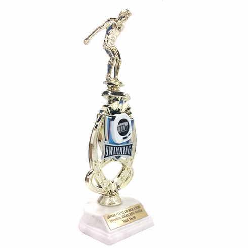 13 INCH MALE SWIM TROPHY RISER WITH FIGURE ON MARBLE BASE