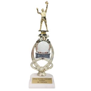 13 INCH MALE VOLLEYBALL TROPHY RISER WITH FIGURE ON MARBLE BASE
